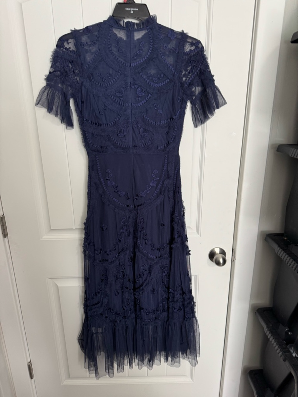 Tolani Shantel Embroidered Mesh Midi Dress Navy Women's Petite XS NWT - Picture 6 of 8